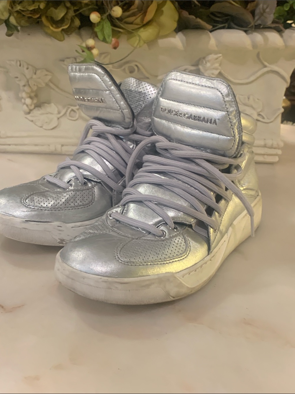 dolce & gabbana Silver Leather high top sneakers Size 5.5